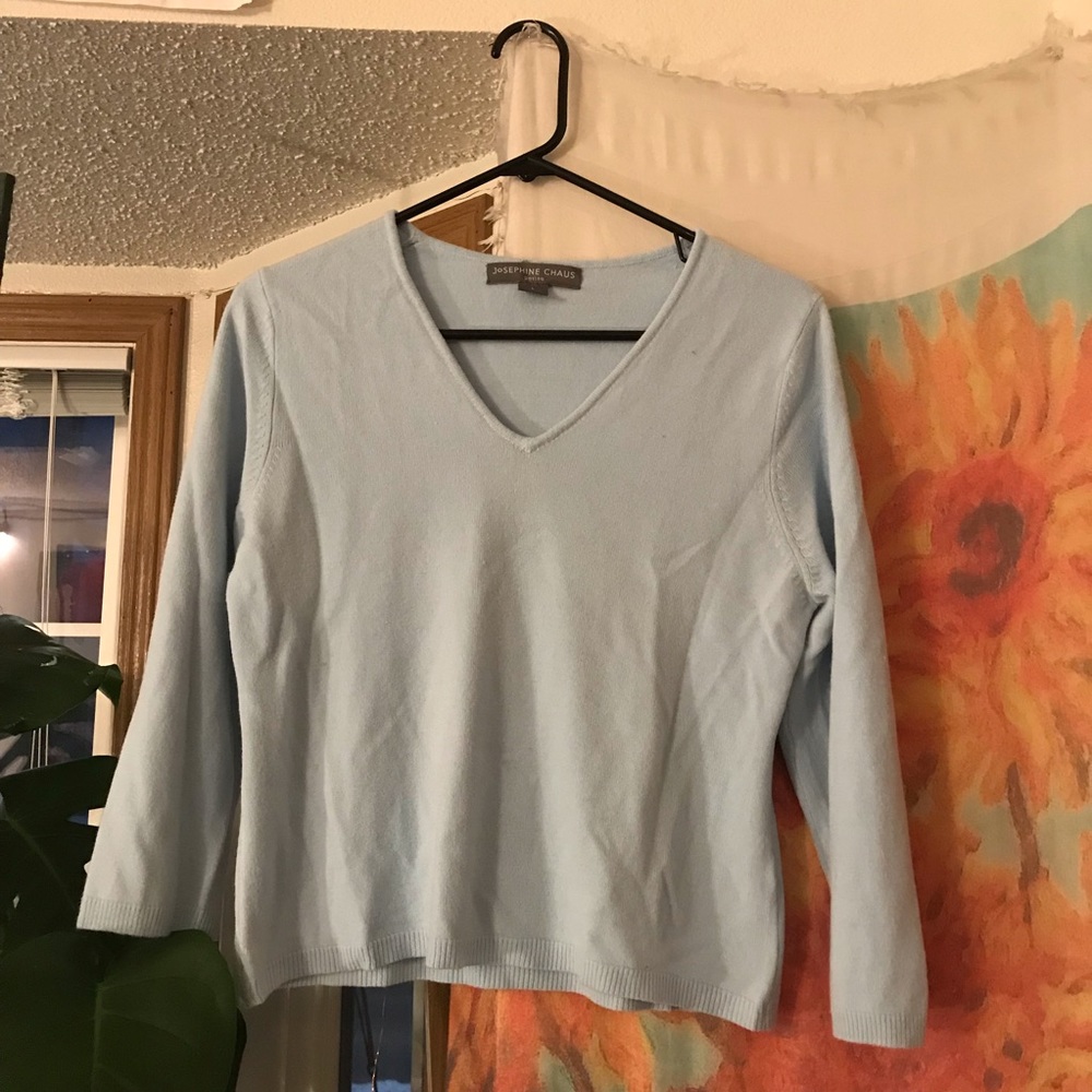Josephine Chaus Light Blue V Neck Sweater